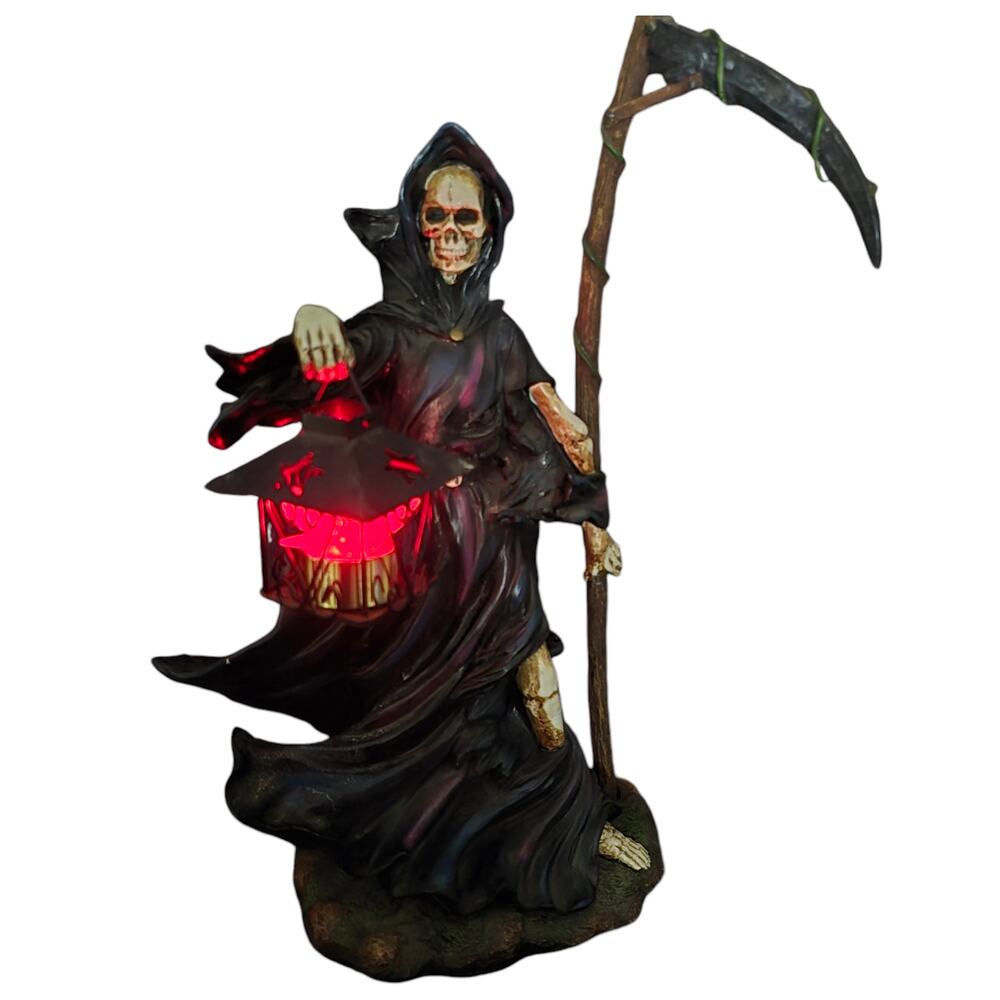 DWK Gothic Grim Reaper Holding Tealight Candle Lantern Statue Removable Scythe